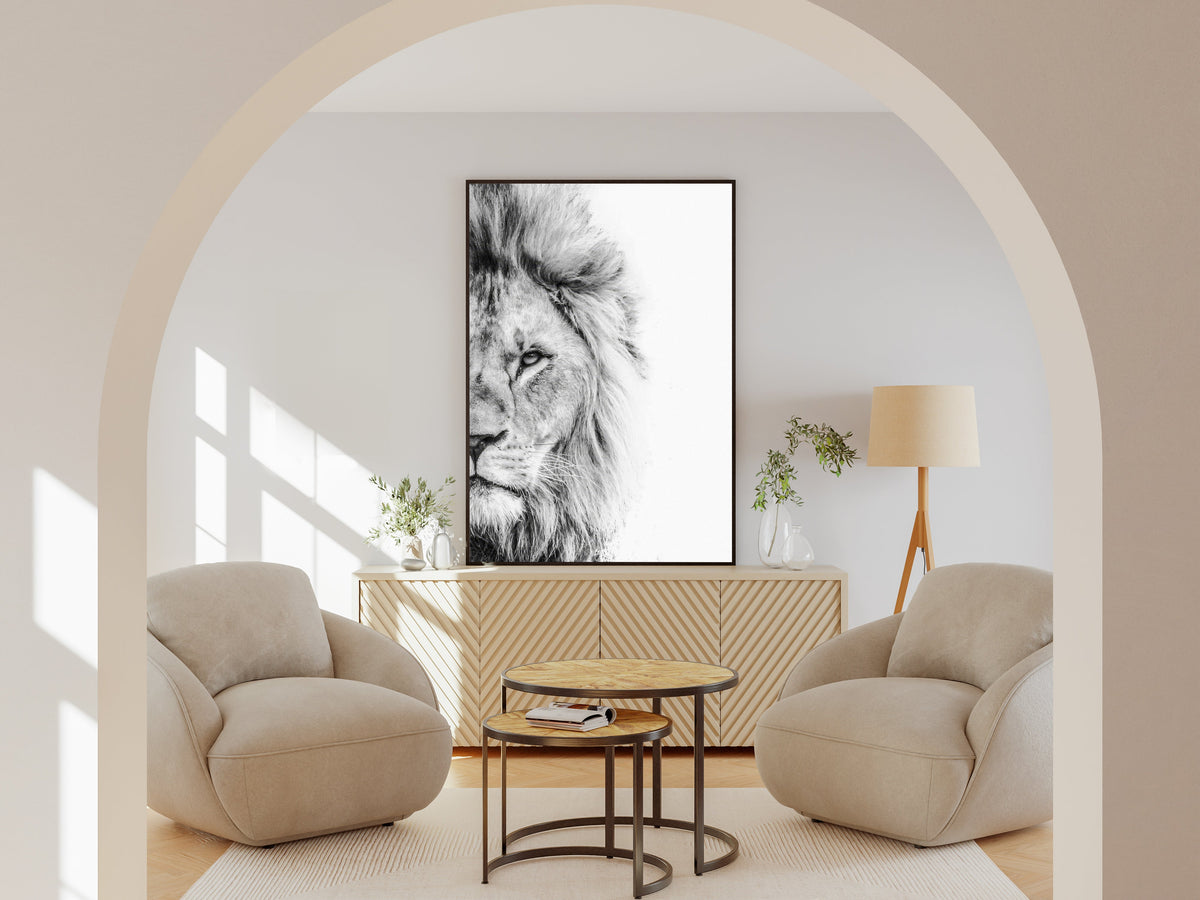 Lion Face Oil Painting - Black and White | Poster - DreamBrothers