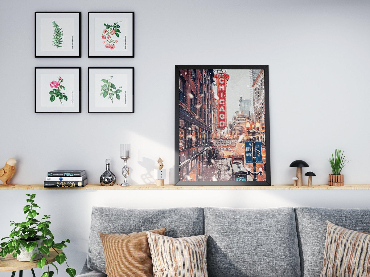 Chicago Poster, Christmas Winter Light Print, Theater Sign, Illinois State Gift, Snowflake Photo, New Year Light, United States Poster - DreamBrothers