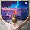Colorful Winter Wonderland Oil Painting Wall Art | Northern Lights Landscape Decor | Panoramic Poster
