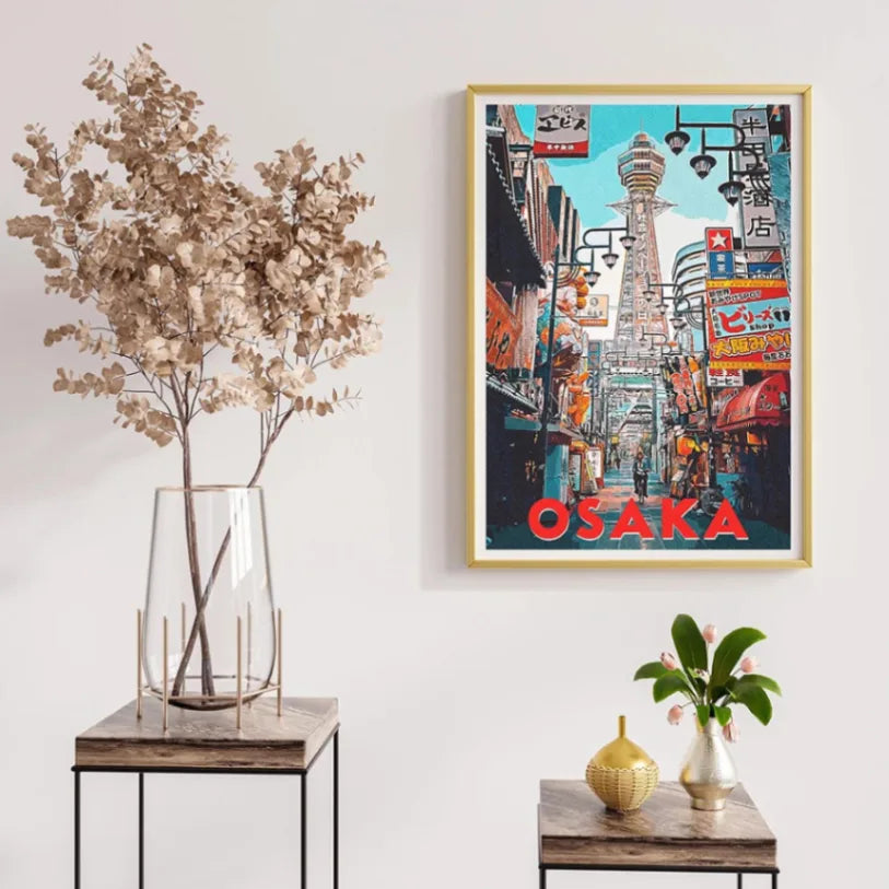 Osaka Streets Retro Travel Poster - DreamBrothers