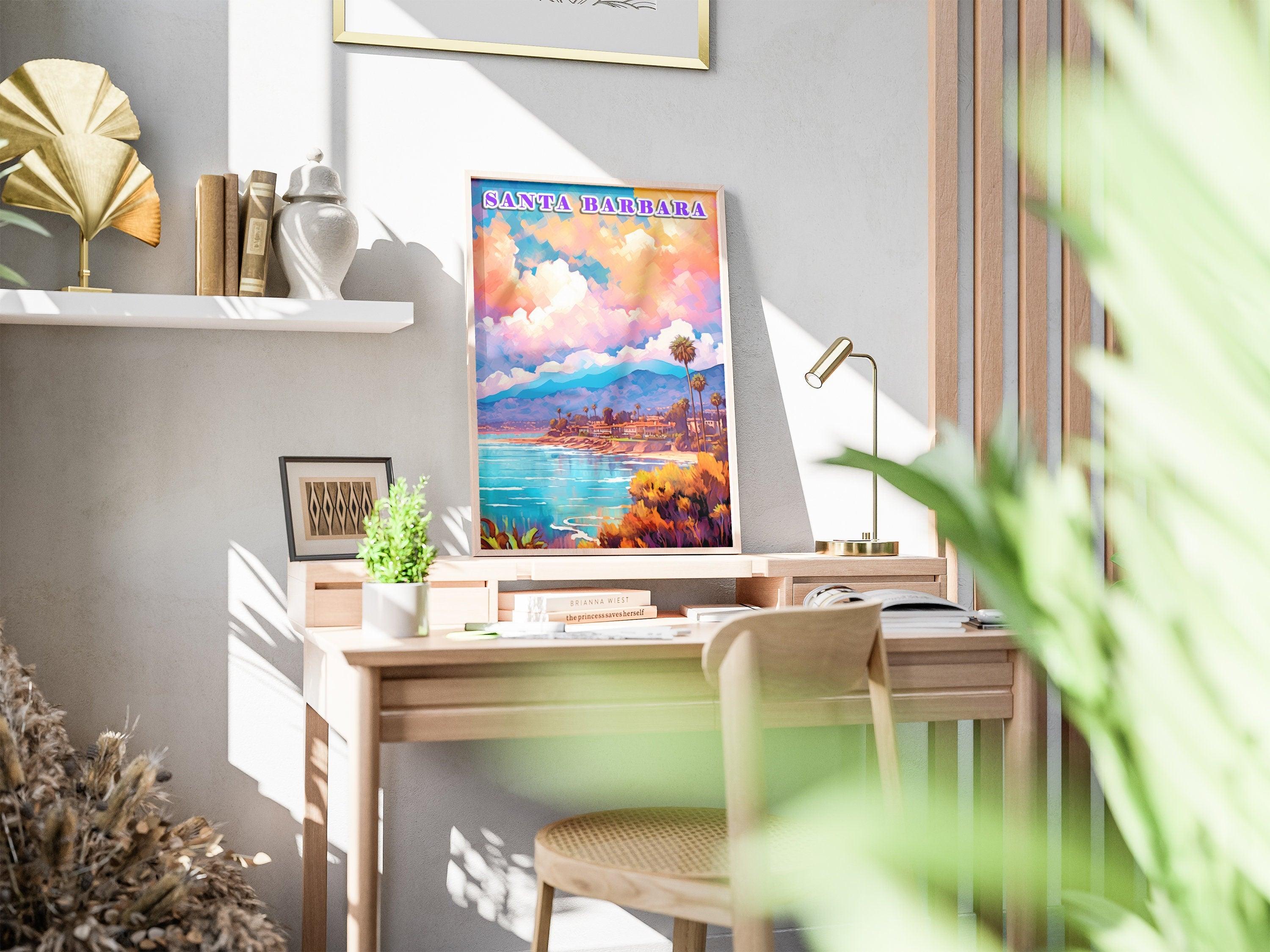 Santa Barbara Printable, Pastel Color Sunset, California Colorful Poster, World Travel Poster, Vibrant Retro Poster, Aesthetic Retro Poster