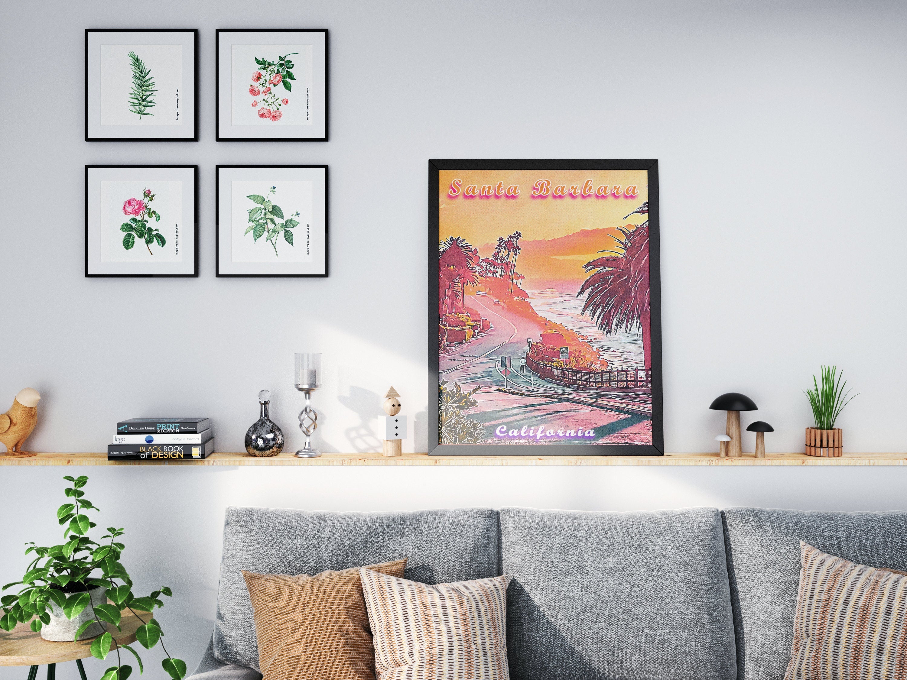 Santa Barbara Vaporwave Poster, California Colorful Gift, Pink Orange Sunset, Vibrant Printable Wall Art, Aesthetic Retro Summer Poster - DreamBrothers