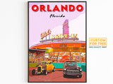 Poster stampabile di Orlando, regalo per parco a tema della Florida, Mel's Drive-In, arte murale di un ristorante vintage, stampa di viaggio negli USA, download retrò anni '70