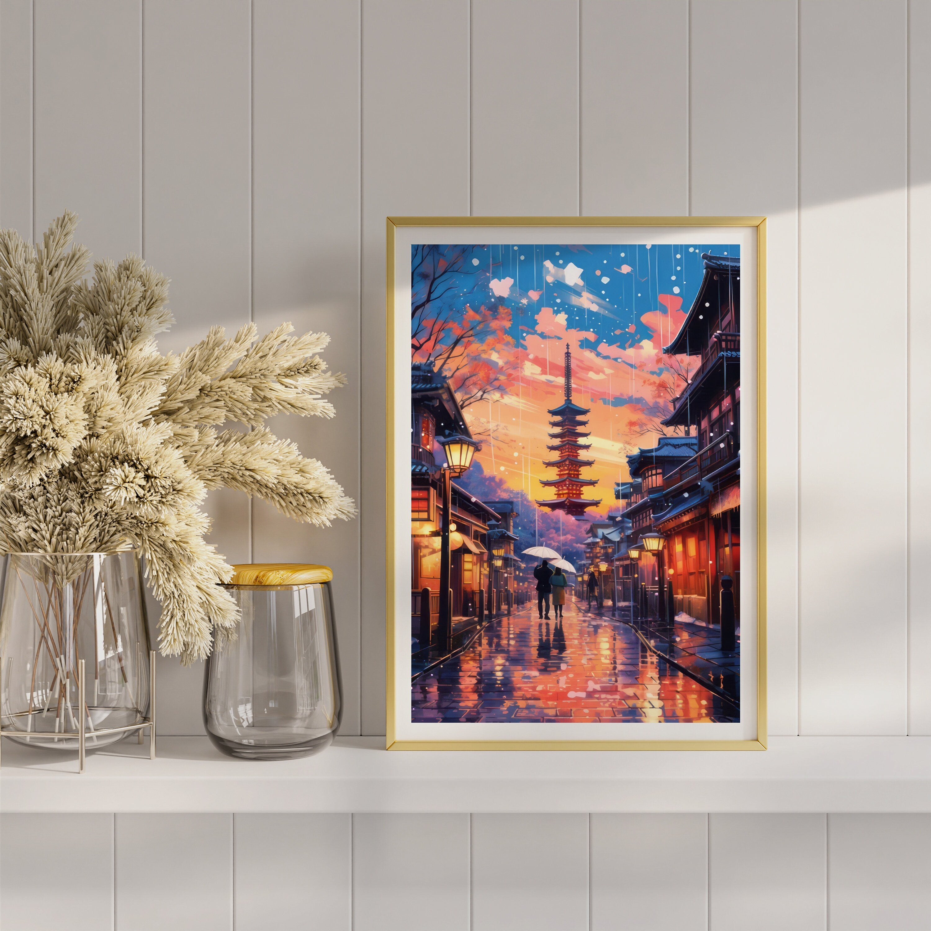 Kyoto Posters, Pink Cherry Blossom, Romantic Wall Art, Couple Gift, World Travel Poster, Japanese Colorful Printable, Aesthetic Retro Poster - DreamBrothers