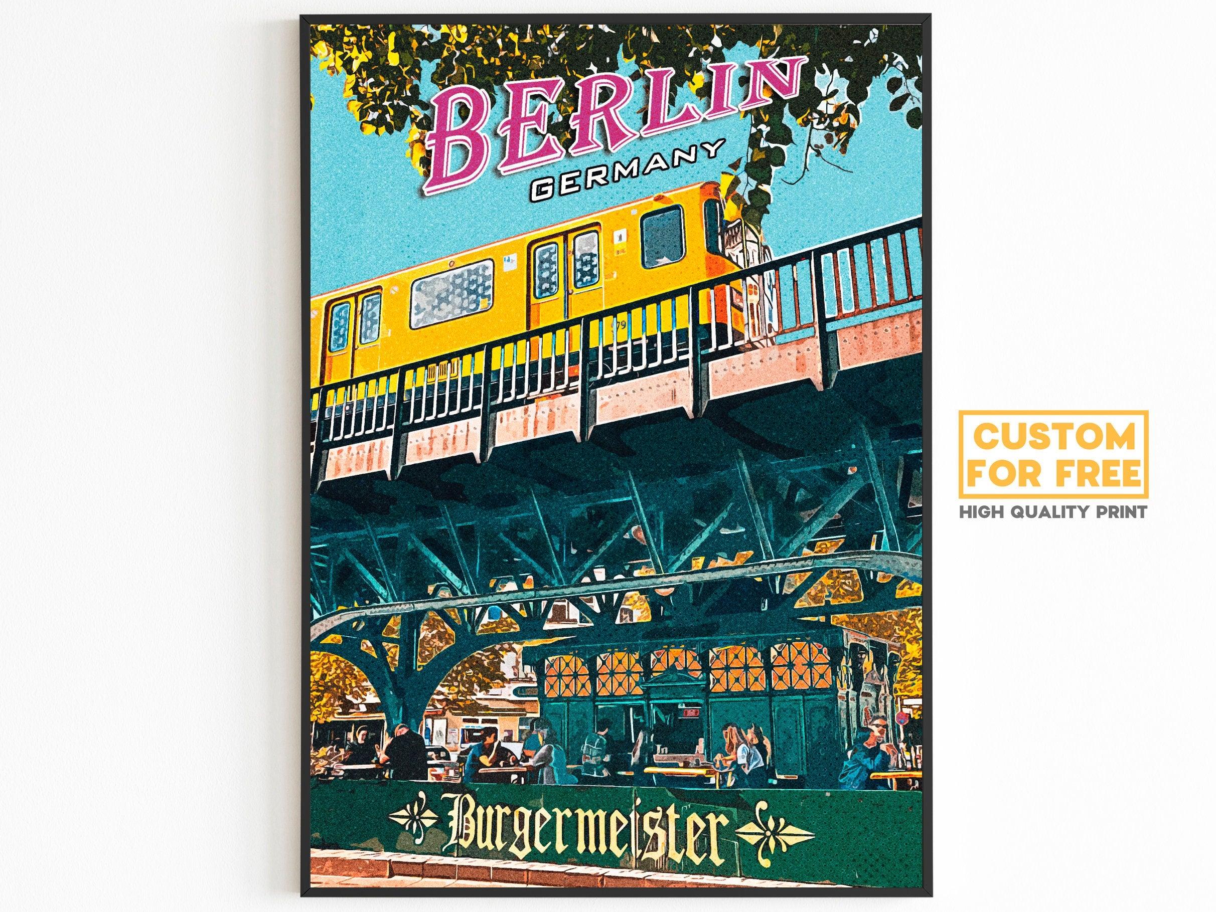 Berlin Art, Vintage Style Travel Poster, Germany Travel Gift, World Travel Print, Green Retro Poster, 90s Download, Colorful Printable Decor