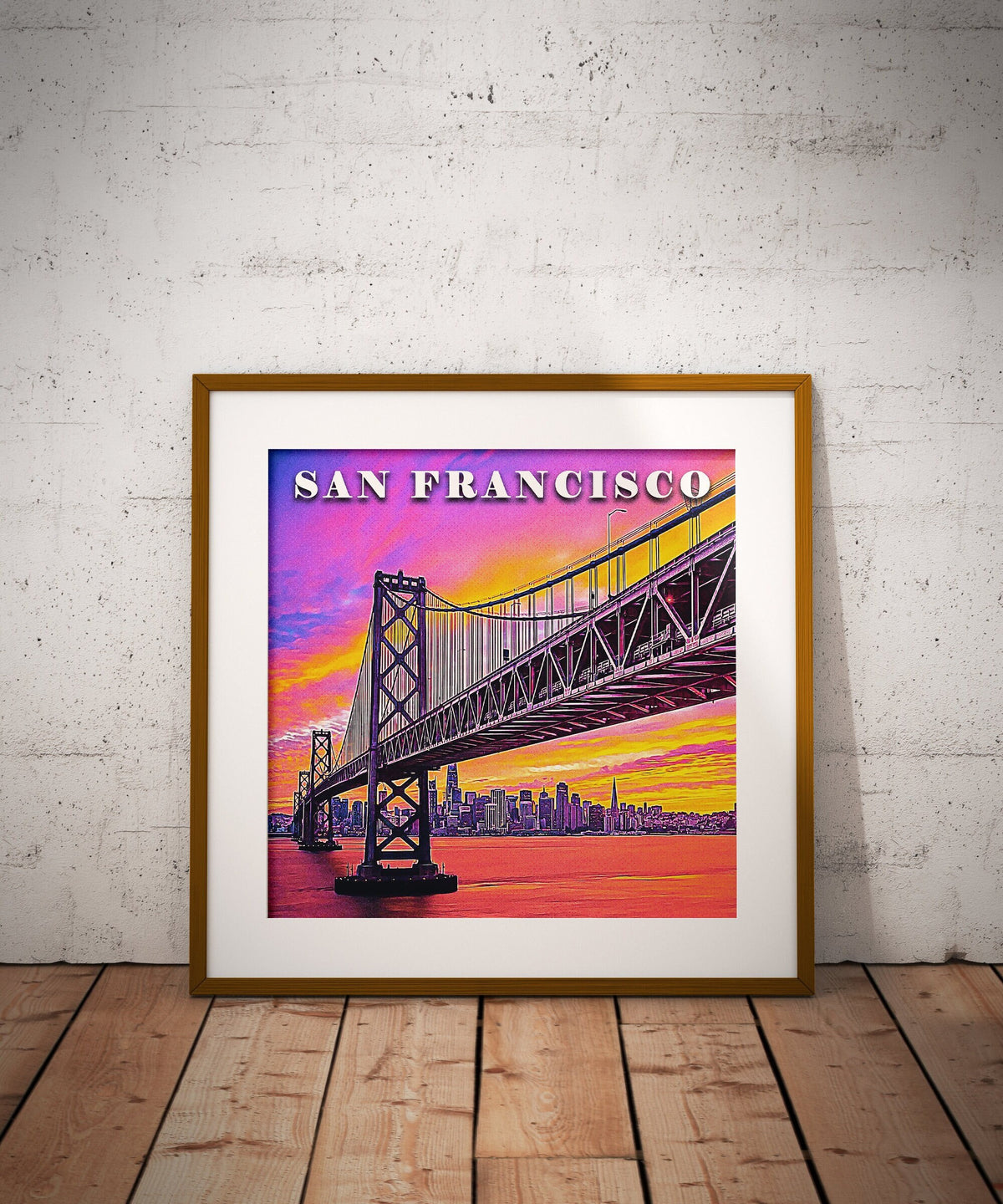 San Francisco Sunset Skyline Poster, Bay Bridge Print, California Vintage Retro Poster, USA Vibrant Gift, Aesthetic Colorful Art - DreamBrothers