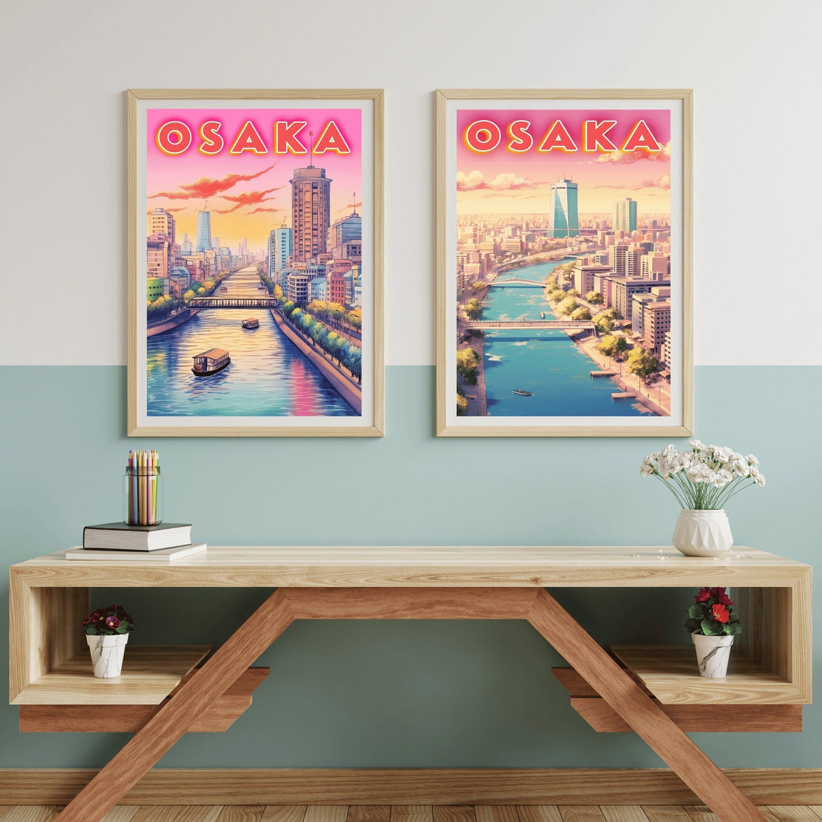 Osaka Prints, Set of 2 Poster, 2 Piece Wall Art, Japanese Neon Art, Colorful Aesthetic Retro Poster, Home Decoration For Traveller, Set Of 2 - DreamBrothers