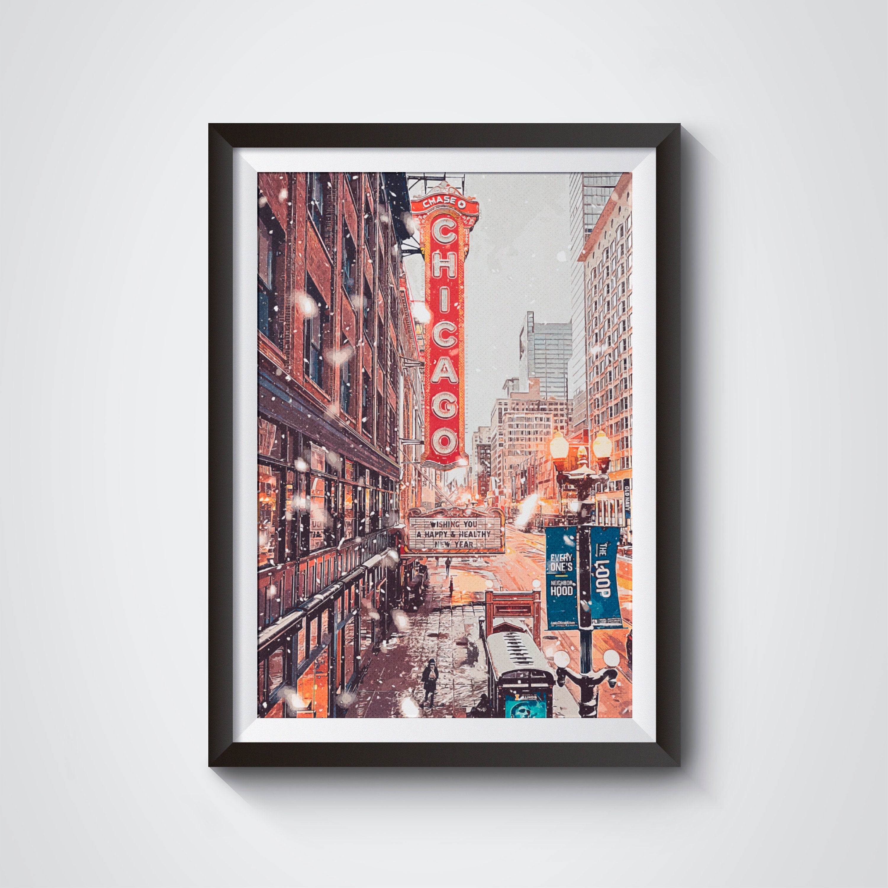 Chicago Printable Poster, Snowing City, Winter Vibes, Illinois Print, USA Travel Gift, New Year Wall Art, United States Decor - DreamBrothers