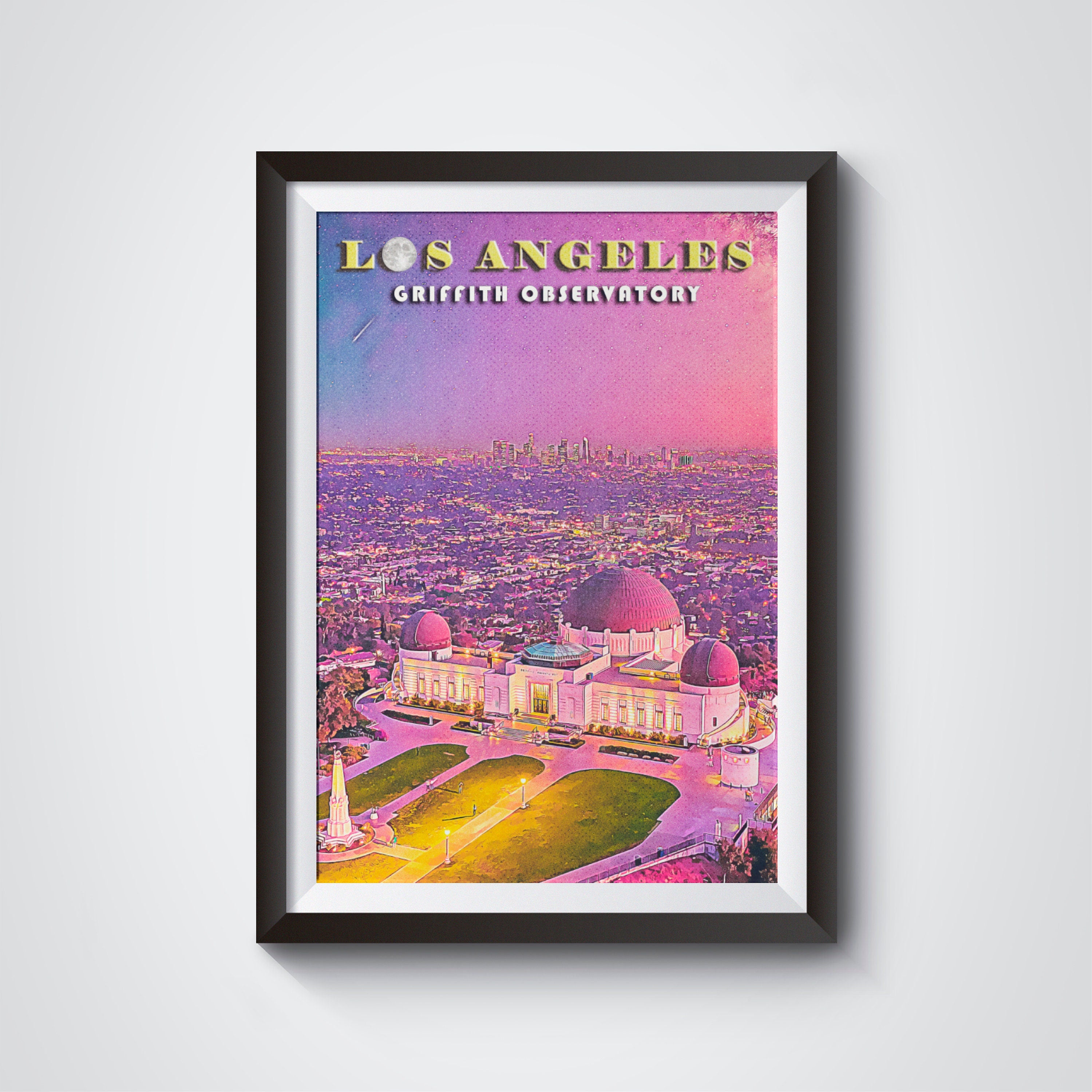 Griffith Observatory Poster, Los Angeles Skyline Print, LA Night, California Colorful Wall Art, USA Travel Gift, Vibrant Retro Printable - DreamBrothers