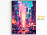 Poster di viaggio del Chrysler Building, luci della città, arte murale colorata di Manhattan, poster retrò di New York, regalo di New York, stampa vivace degli Stati Uniti