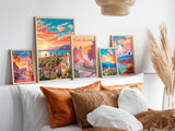 Santa Barbara Poster, 5 Piece Printable Wall Art, Sunset Pastel, California Travel Set, Set of 5 Travel Prints, Vibrant Retro Poster