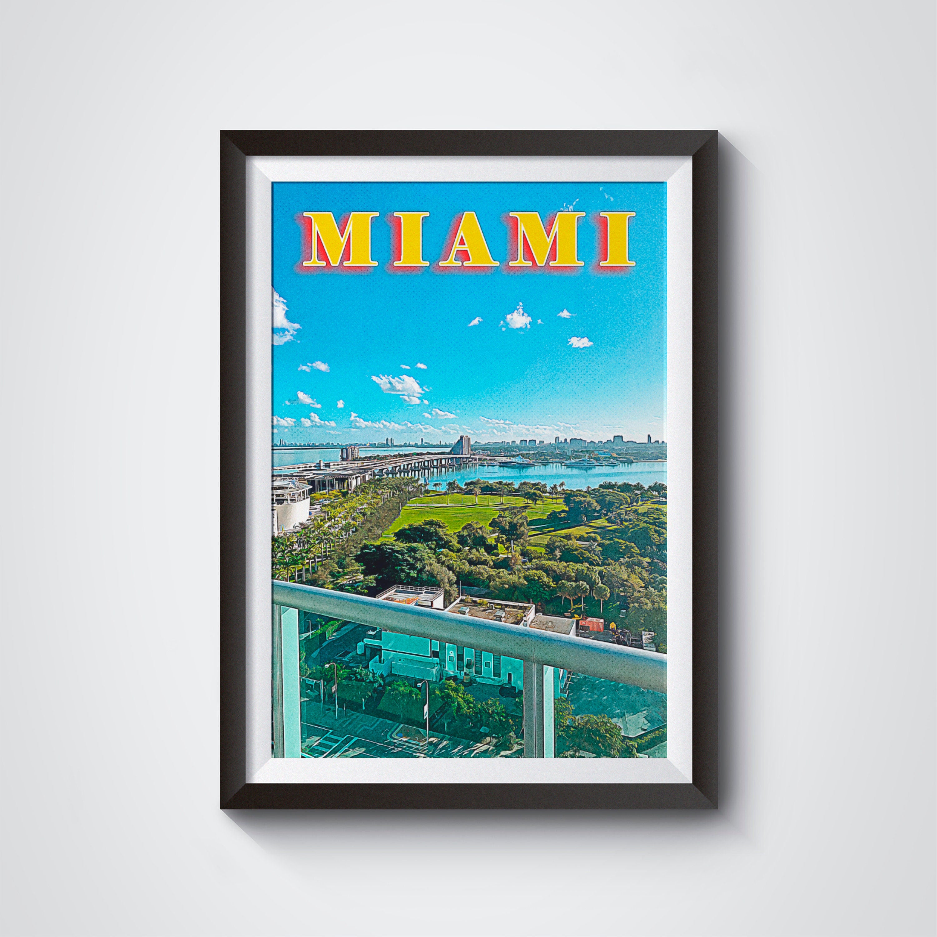 Miami Skyline Poster, Miami Beach, Florida Summer Print, USA Travel Gift, Sunny Day Poster, Trendy Retro Poster Download, Printable Wall Art - DreamBrothers