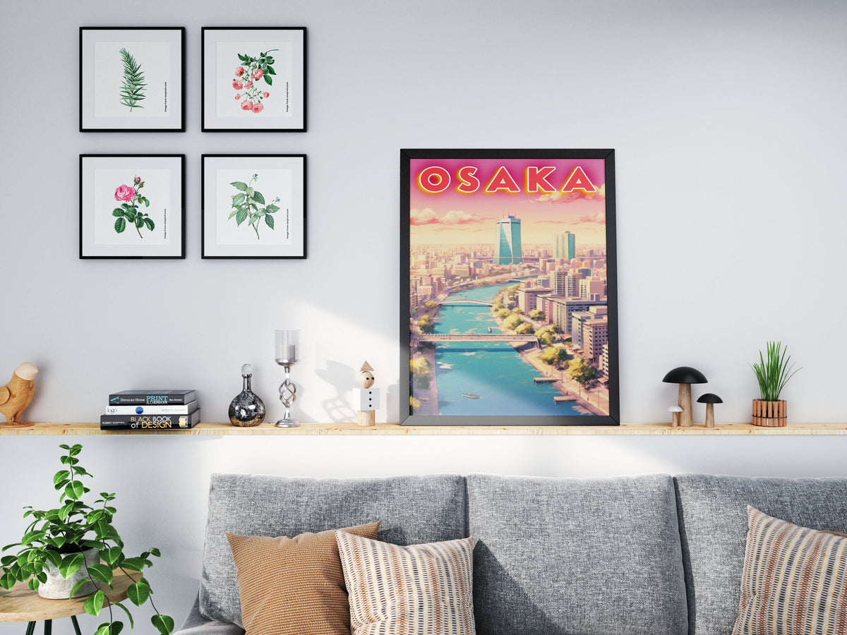Osaka Poster, Vintage Ukiyo-e Print, Japan Neon Art, Colorful Aesthetic Retro Poster, Japanese Download DIY, Home Decoration For Traveller - DreamBrothers