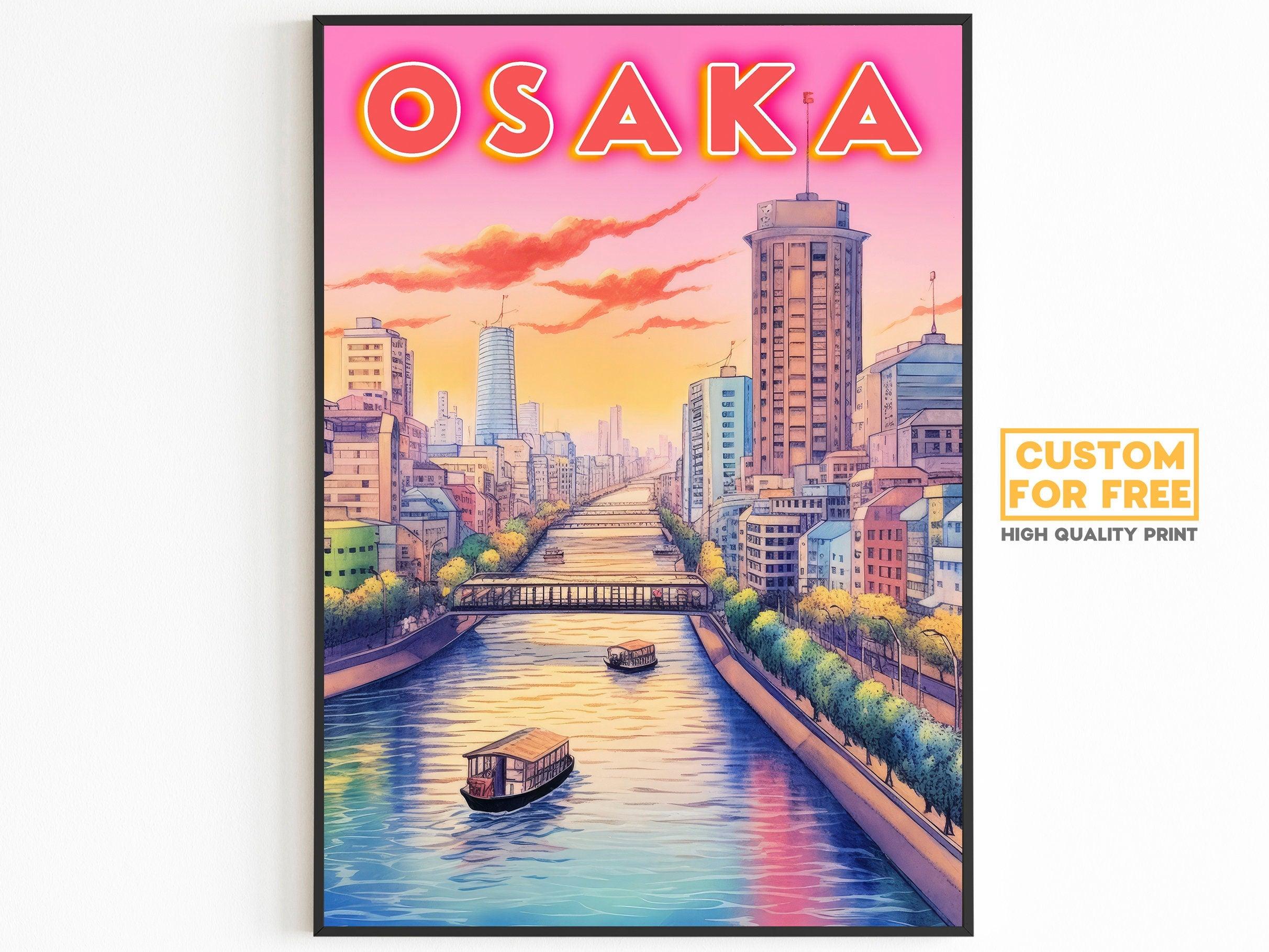 Set Of 3 Japan Poster, Pink Cherry Blossom Print, Mount Fuji Poster, Osaka Poster, Japanese Colorful Set, Home Decoration For Traveller