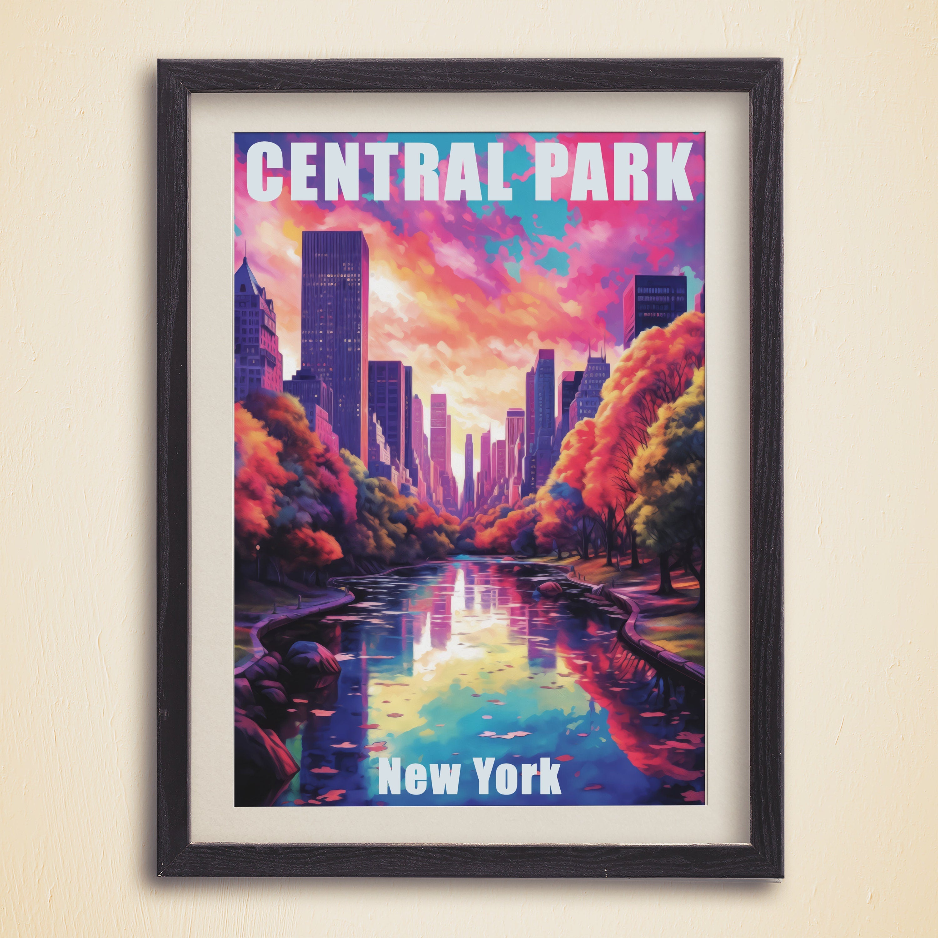 New York Poster, Central Park Print, Sunset Light, Manhattan Colorful Wall Art, NYC, USA Travel Gift, Vibrant Bright Colors, Oil Painting