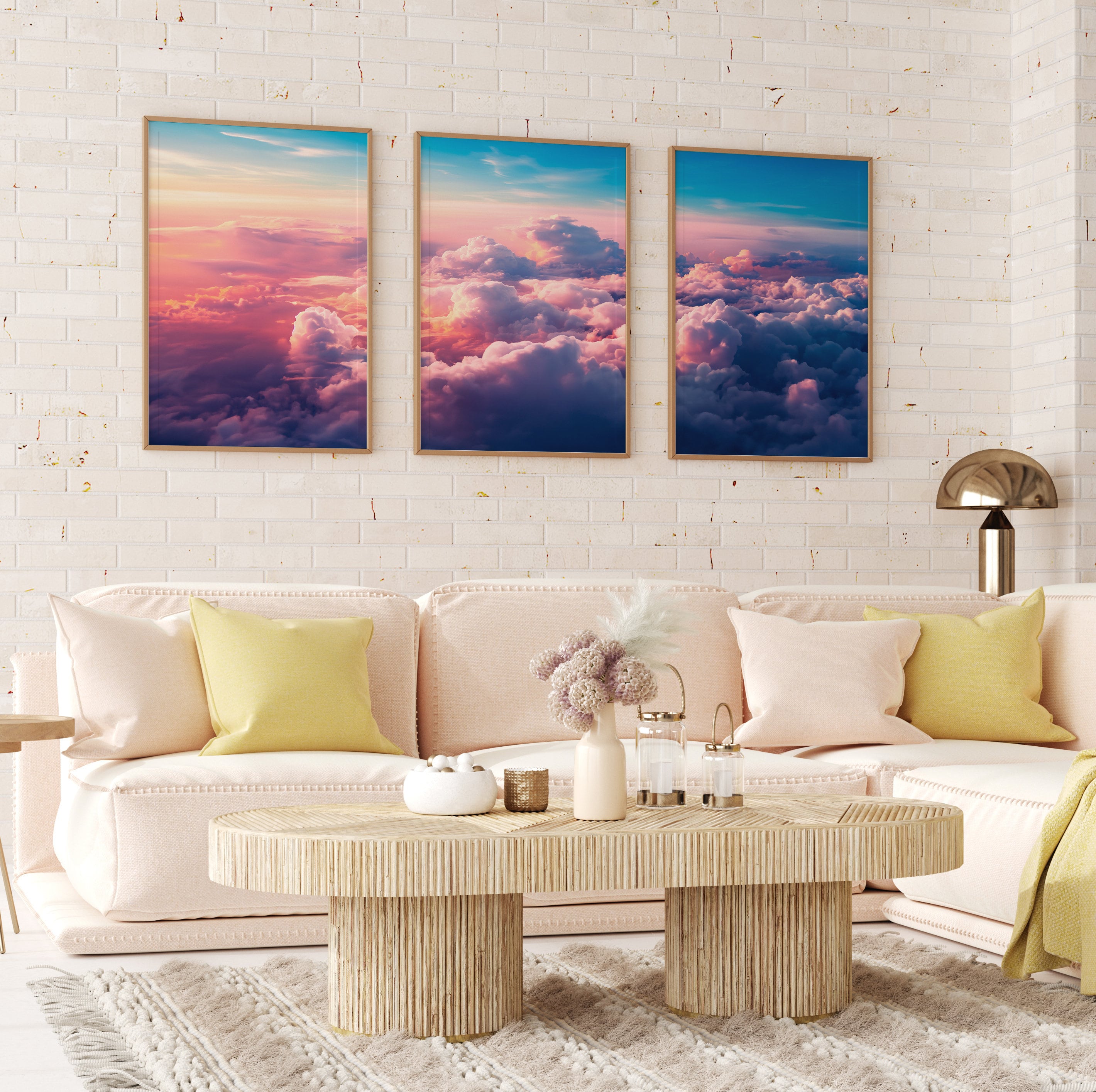 Colorful Clouds Prints, Blush Pink Clouds, 3 Piece Printable Wall Art, Sunset Over The Clouds, Set of 3, Aesthetic Poster Download - DreamBrothers
