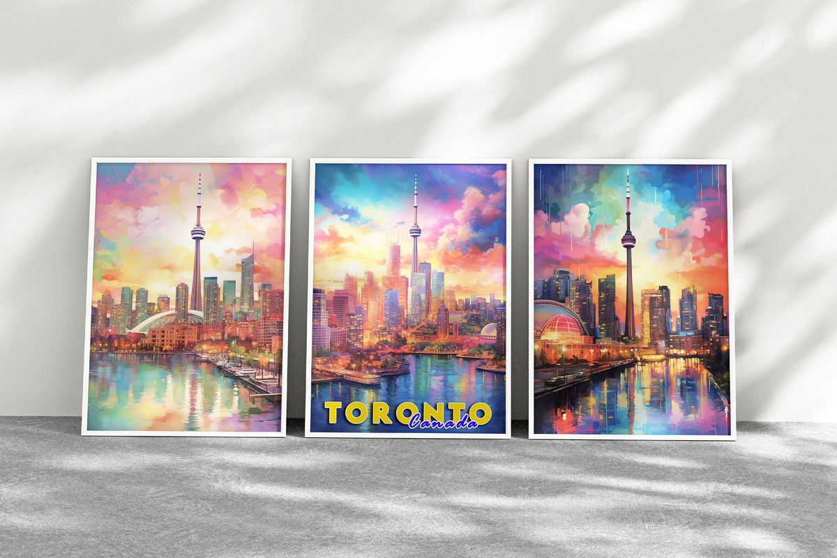 Toronto Art Poster, Set Of 3 Prints, Canada Lights, Magic Travel Poster, Home Decoration For Traveller, Colorful Aesthetic Printsuns - DreamBrothers