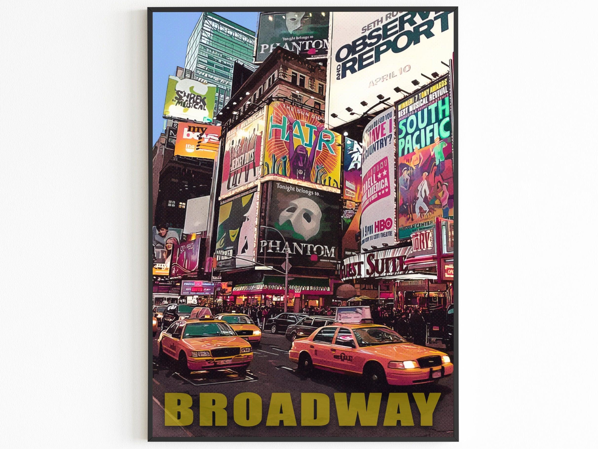 Broadway Theater Print, Manhattan Colorful Wall Art, New York Retro Poster, NYC Movie, Vibrant USA Print, Aesthetic NY, Pop Travel Poster