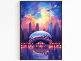 Chicago Bean Poster, Sunset Light, Illinois Travel Print, Millenium Park, USA Travel Gift, Colorful Magic Sky, Vaporwave Art, United States