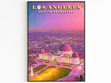 Griffith Observatory Poster, Los Angeles Skyline Print, LA Night, California Colorful Wall Art, USA Travel Gift, Vibrant Retro Printable