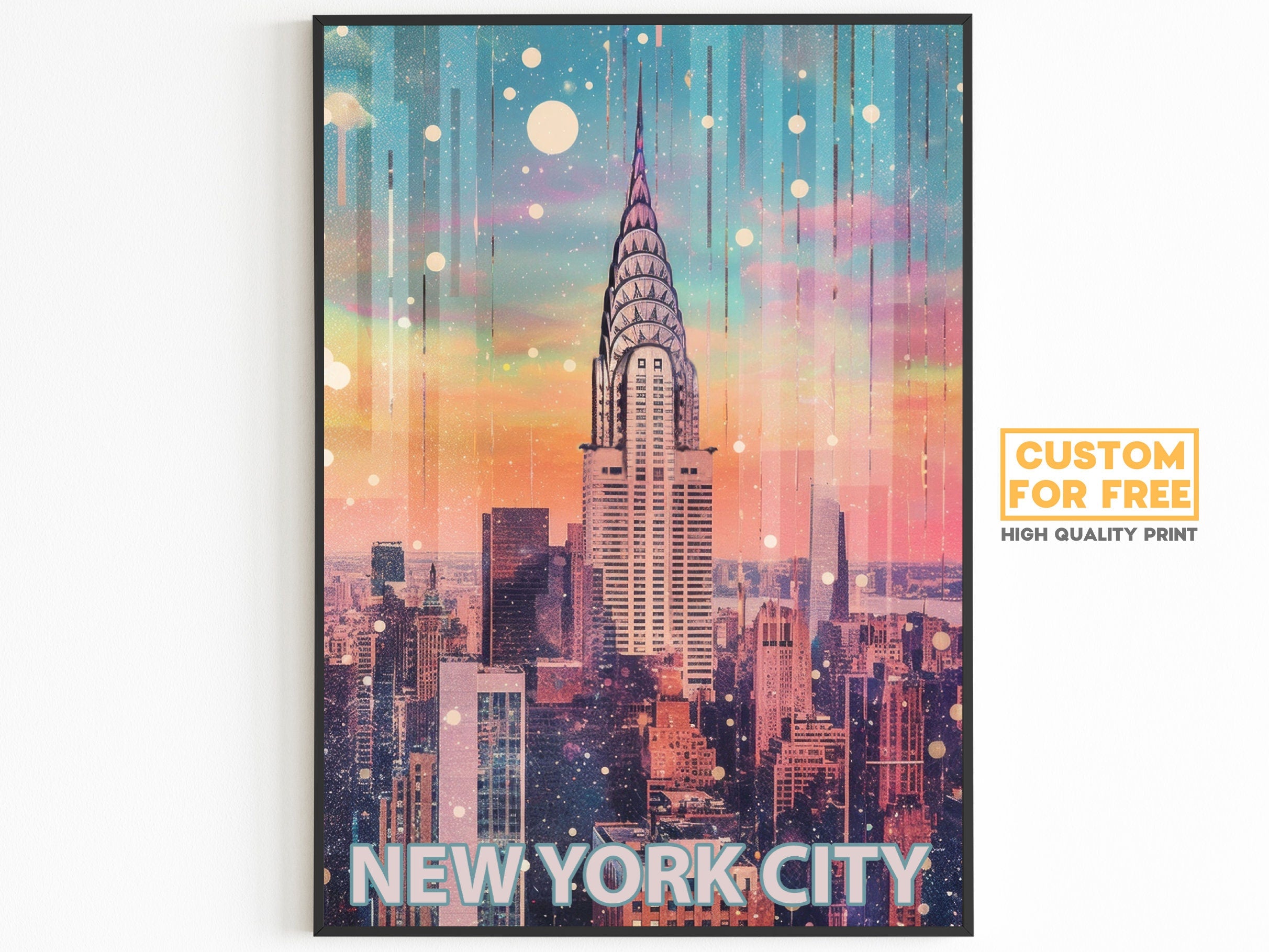 Chrysler Building Print, New York Retro Poster, Handmade USA Travel Gift, New York City Paint, Manhattan Skyline, Graffiti Street Pop Art - DreamBrothers