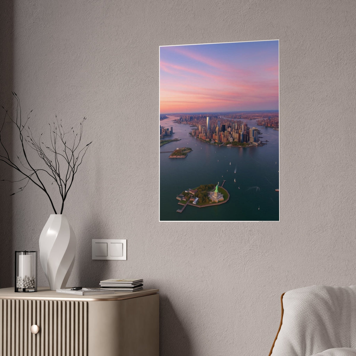 New York City Sunset Skyline Poster - NYC Lower Manhattan Aesthetic Wall Art - DreamBrothers