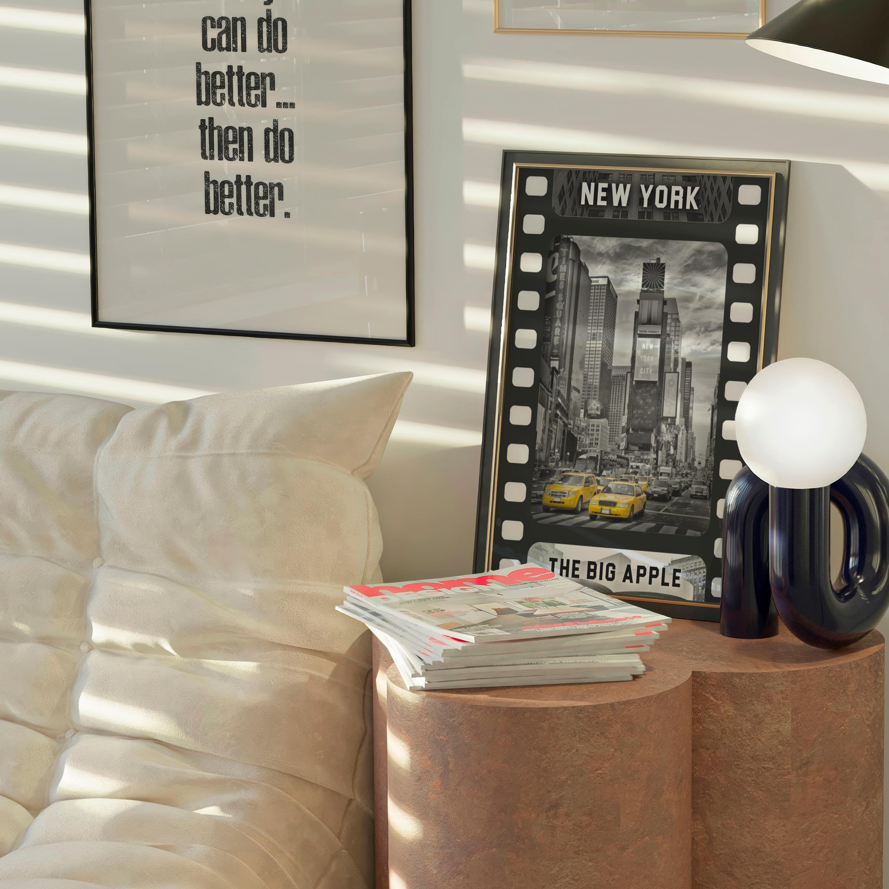 NYC Black & White Movie Tape Decor | Aesthetic Yellow Taxi Isolated Color | Poster - DreamBrothers